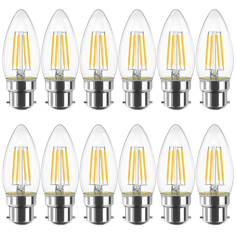 LVWIT B22 LED Filament Candle Bulb, C35 Bayonet Light Bulbs,470Lm, 4W Replace 40Watt,2700K Warm White Candle Bulbs for Chandeliers Fittings Non-Dimmable (12 PCS)
