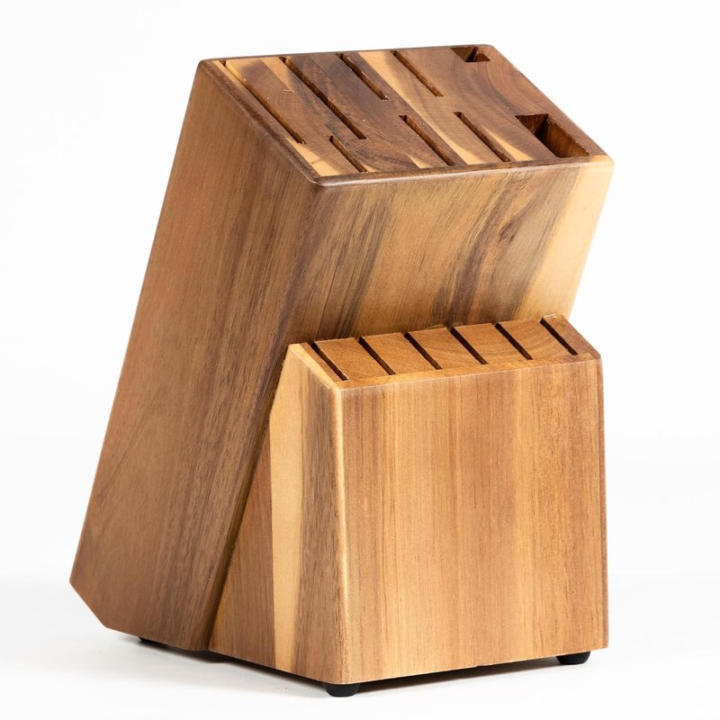 Coninx Acacia Wood Kitchen Knife Block, 15 Slots Holder, Professional Quality Organizer, Secure Stand, Keep Knives Neat & Sharp, Solution for Full Drawers, Display Stand for Storage