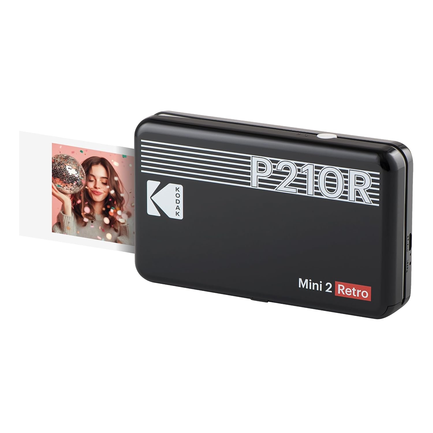 KODAK Mini 2 Retro 4PASS Portable Photo Printer (2.1x3.4 inches) + Initial 8 Sheets, Black