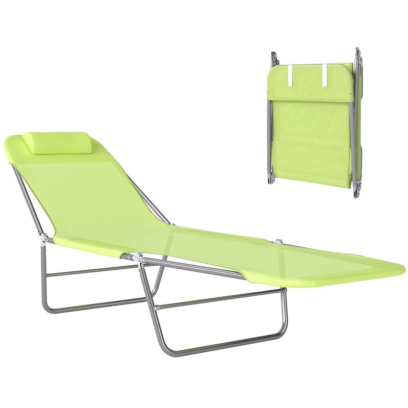 Outsunny Folding Sun Lounger for Garden, Texteline Reclining Sun Bed with 5 Position Adjustable Backrest, Headrest, Portable Garden Lounger Recliner Chair for Beach, Patio, Camp, Green