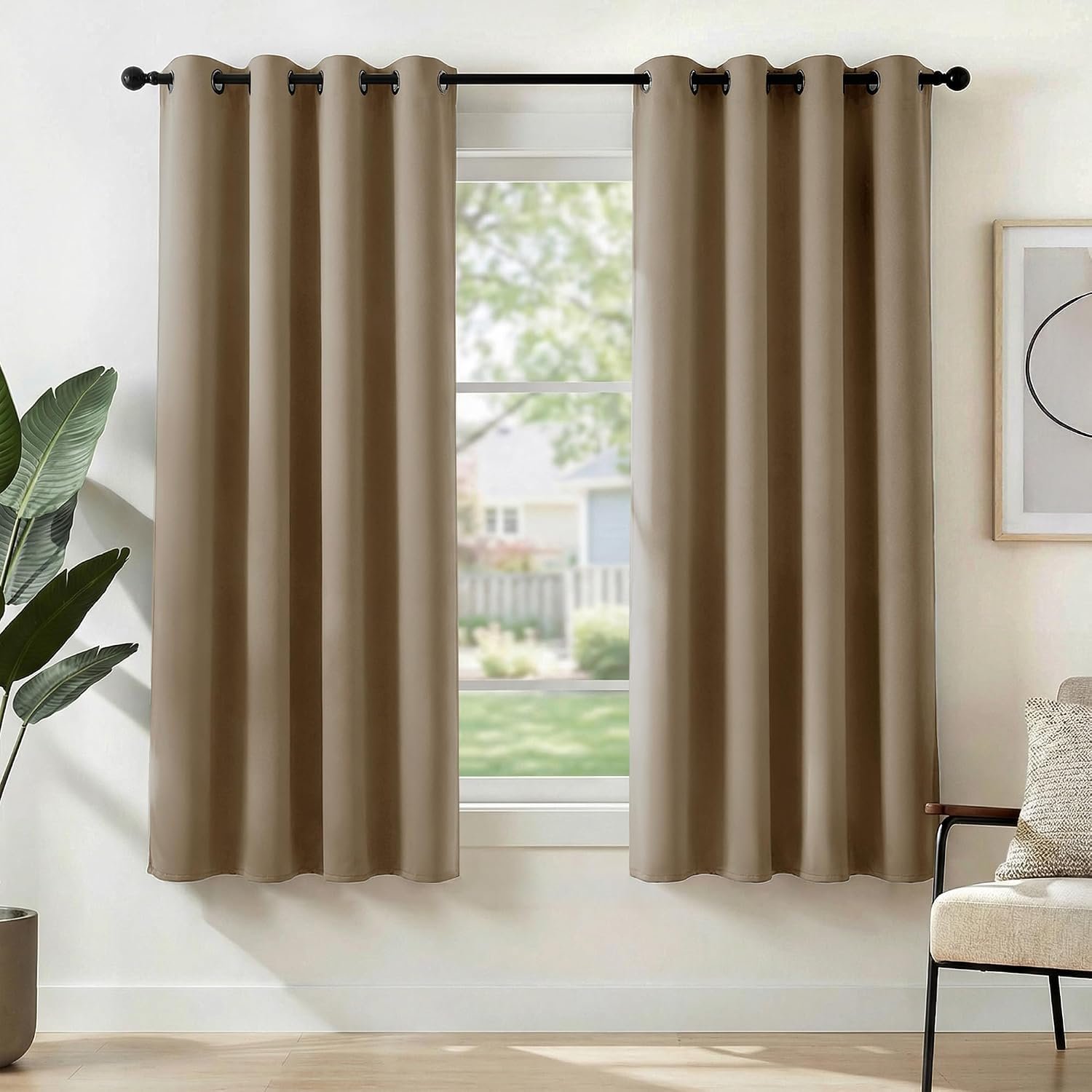 Deconovo Blackout Curtains Super Soft Window Treatment Thermal Insulated Eyelet Blackout Curtains for Livingroom Tan Brown 46x63 Inch 2 Panels