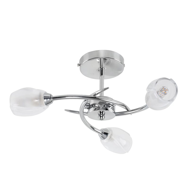 MiniSun | Modern Chrome 3 Way Ceiling Light with Frosted Glass Shades | Pendant Lights, Home Décor & Improvement Essential | Mains Wired