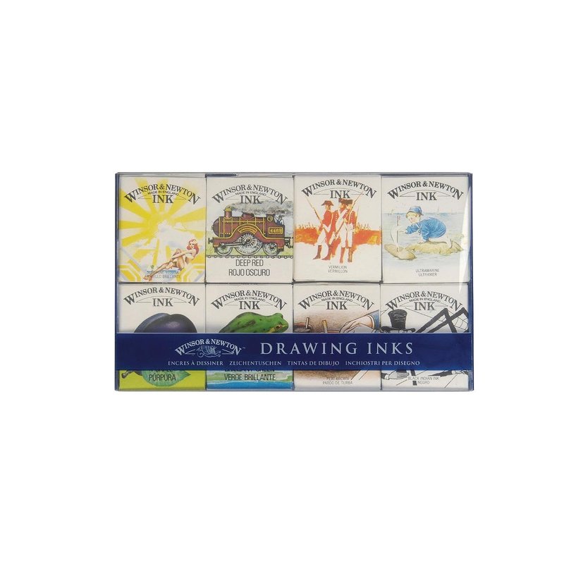 Winsor & Newton, Drawing Inks, Wiliam Collection Ink Pack, 8 x 14 ml Ink Bottles , Purple/Yellow