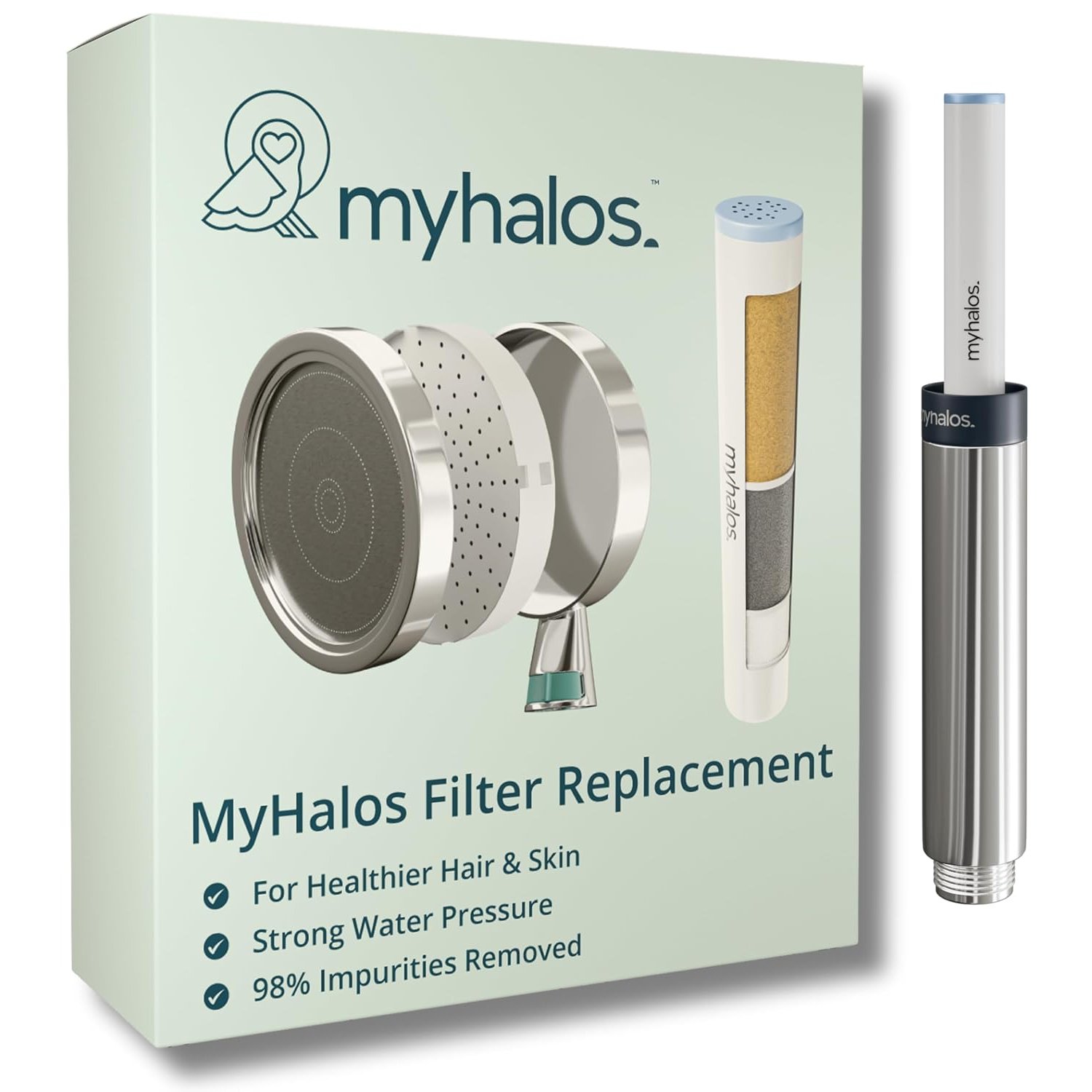 MyHalos® Handheld Filtered Shower Head with Handheld Handle - High Pressure Shower Heads with Filter to Reduce Chlorine & Soften Water - Easy to Install Detachable Filtered Shower Head for Hard Water