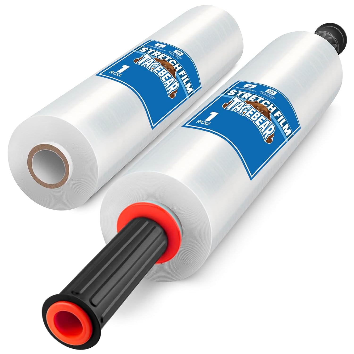 TAPEBEAR Shrink Wrap with Handles, Clear Pallet Wrap 380mm x 230m, Stretch Wrapping Film Industrial Strength Plastic Wrap Water & Moisture Proof for Moving House, Furniture, Carpet Protection, 2Rolls