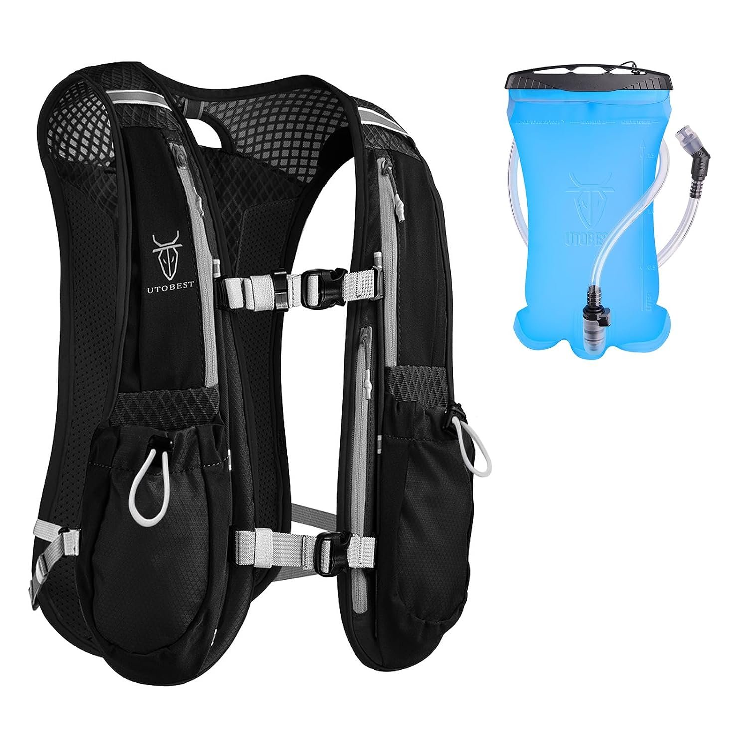 UTOBEST Running Vest, Running Backpacks 5L for Men & Women, Lightweight Adjustable Hydration Pack for Marathon, Running, Hiking (Black, with 1.5L Bladder)