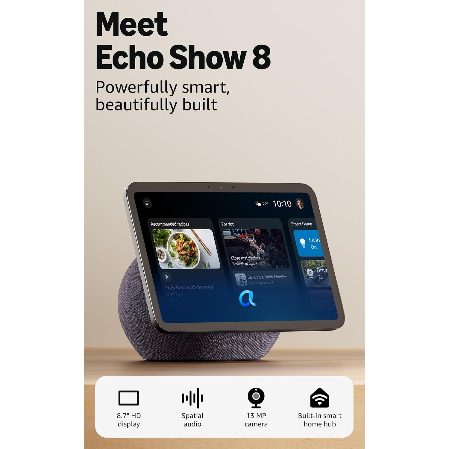Amazon Echo Show 8 (newest gen), Vibrant HD 8.7" display with spatial audio, Graphite, with Alexa+ Early Access