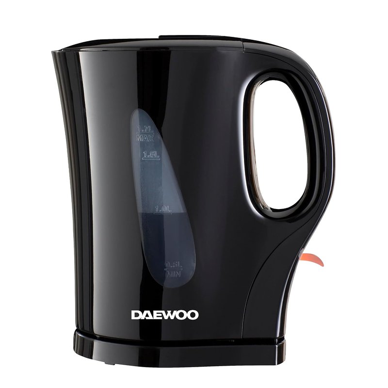 Daewoo Essentials 1.7L Fast Boil Electric Kettle – Black Plastic Cordless Jug with Auto Shut-Off & Boil-Dry Protection, Compact, Easy to Use & Clean