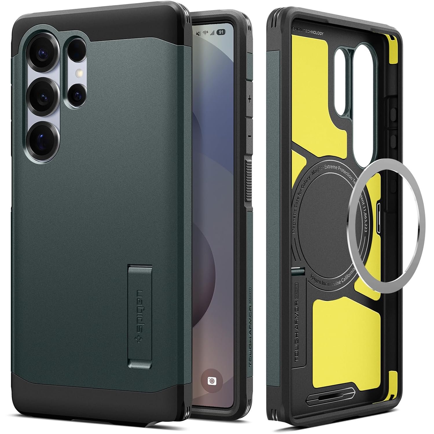 Spigen Tough Armor (AI) MagFit Case for Samsung Galaxy S25 Ultra, Compatible with MagSafe Accessories - Abyss Green