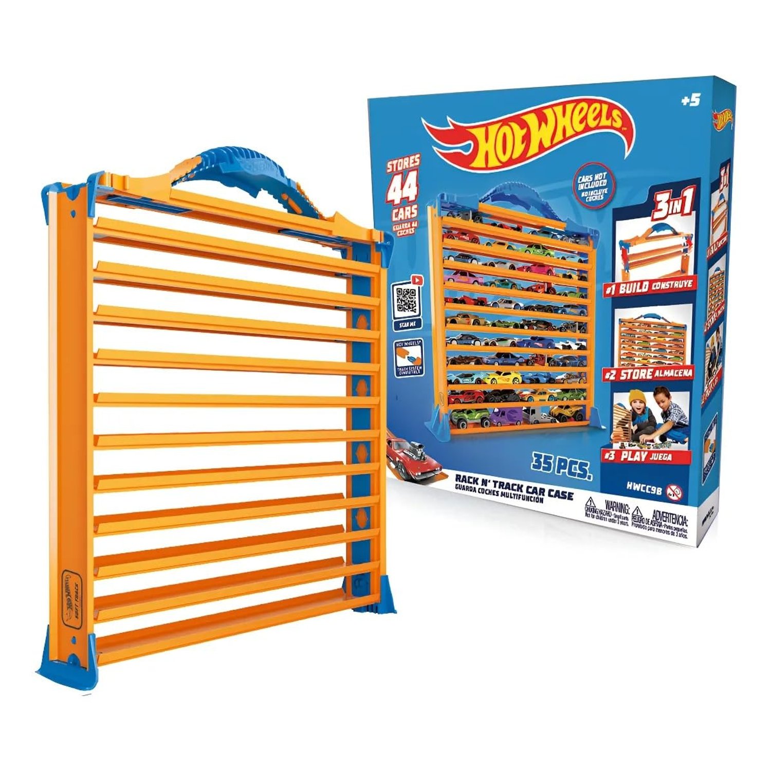 Hot Wheels Rack N' Track Cars & Toys Organizer Storage with 44 Compartments - IMPROVED - Toy Display Case, Multi-Coloured, Cars are not included. (HWCC9B)