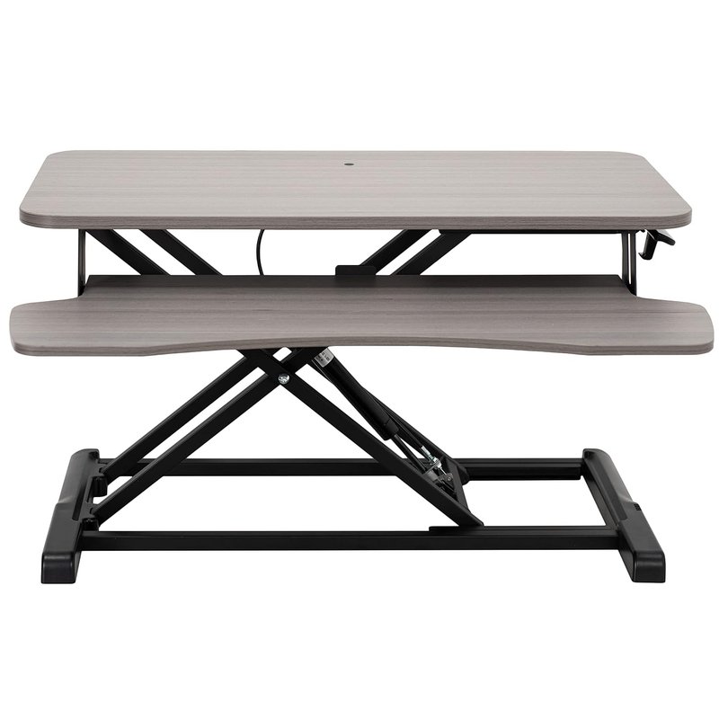 VIVO 81 cm Desk Converter, K Series, Height Adjustable Sit to Stand Riser, Dual Monitor and Laptop Workstation with Wide Keyboard Tray, Gray Top, Black Frame, DESK-V000KG