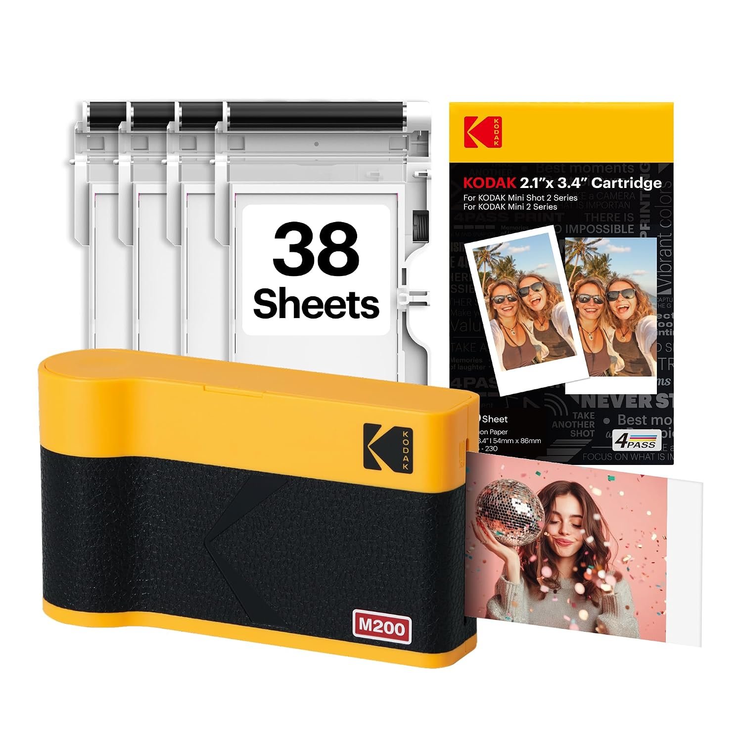 KODAK Mini 2 Retro 2x3 Portable Photo Printer, Bluetooth Smartphone Printer for iPhone & Android, Instant Color Prints, 4PASS Dye Sublimation (Yellow, 38 Sheets)