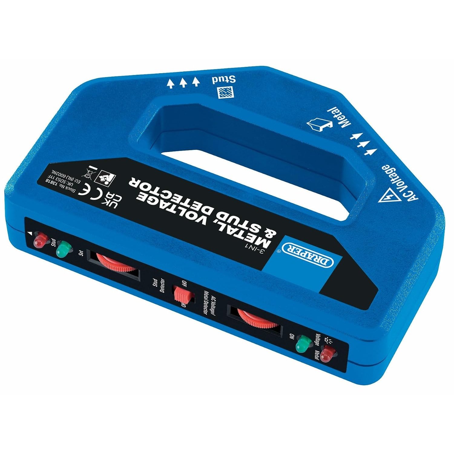 Draper 3 in 1 Metal, Voltage and Stud Detector | Cable Finder | 27mm Max Depth Penetration | PP3 Battery Powered | 13818