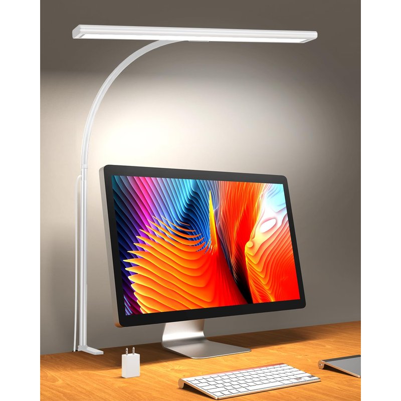 iFalarila 160 LED Desk Lamp - Super Bright Dimmable Clamp Lamp for Home Office with 3 Colour Temperatures and 10 Brightness Levels, Office Lamp with 10W USB Adapter