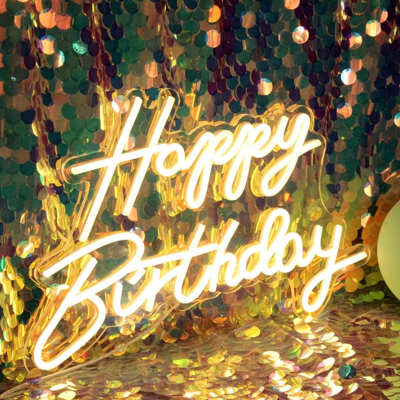 DAKABUKA LED Neon Happy Birthday Sign Night Light Birthday Party Decorations Warm White USB Powered Decorative for Backdrop Party Bedroom Wall Décor 5v