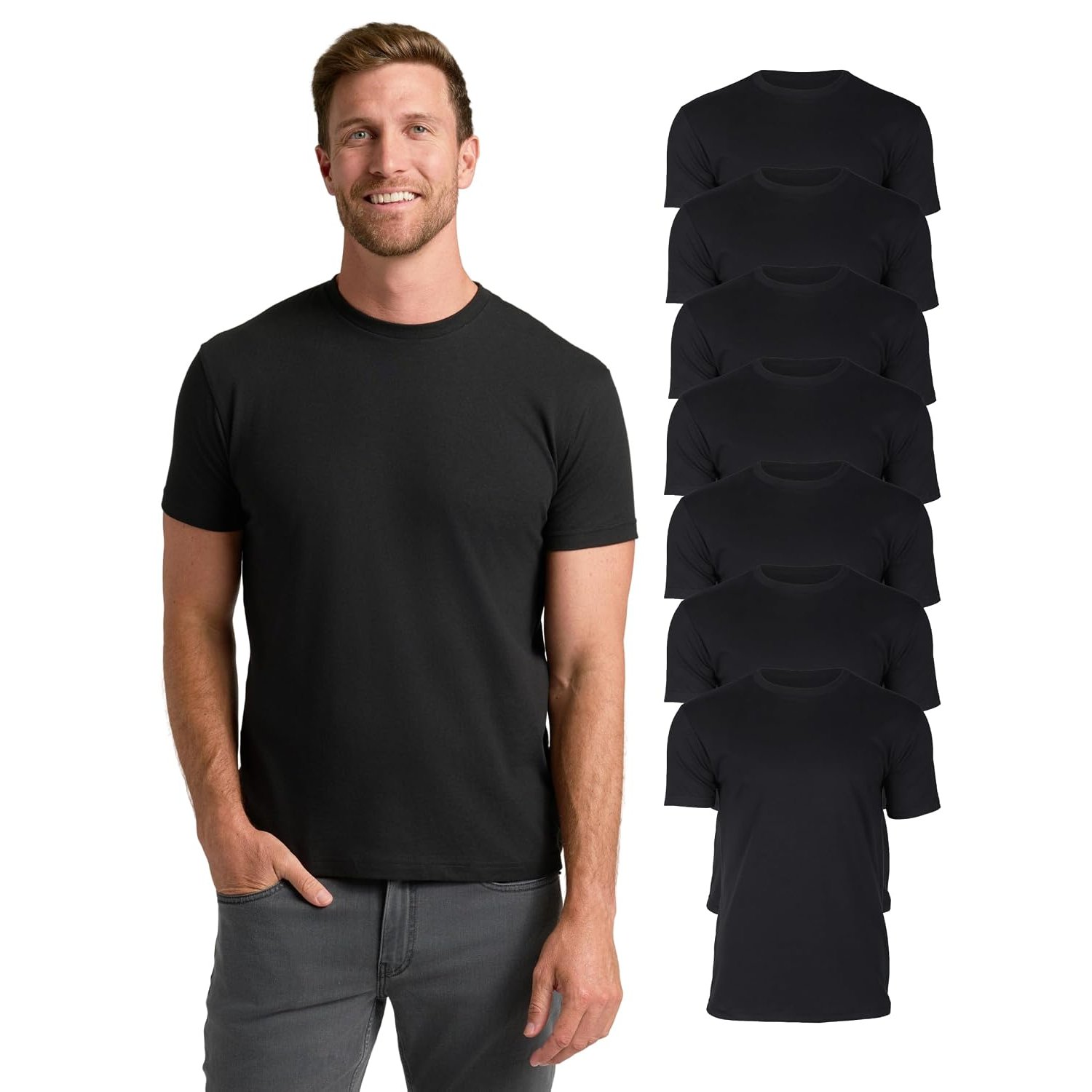 True Classic Men's T-Shirt – Short Sleeve Crew Neck T-Shirts for Men UK, Cotton Blend Men's T-Shirts, Novelty Tshirts Men UK, Pack of 7, Black, S