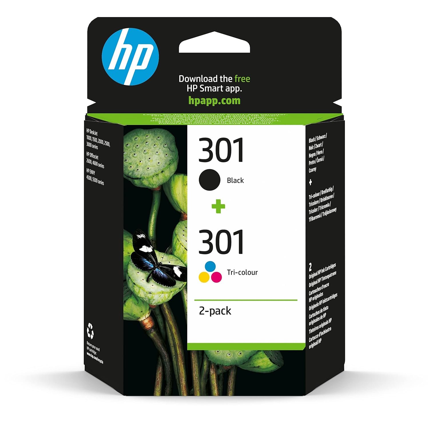 HP 301 Black & Tri-Colour Original Ink Cartridges Multipack (N9J72AE) – Works with: DeskJet 1000, 1010, 1050, 1510, 2050, 2510, 2540, 3000, 3050, 3055, ENVY 4500, 5530, OfficeJet 2620, 4630