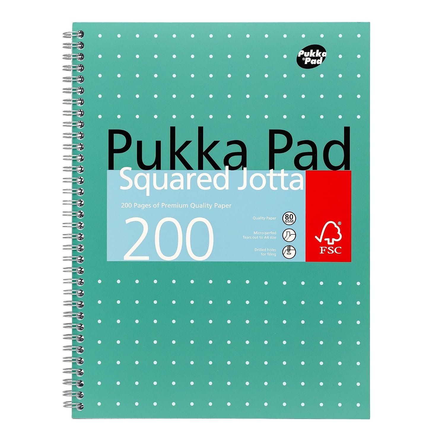 Pukka Pad, A4 Squared Metallic Jotta Book Bulk 15 Pack – 29.7 x 23cm – Wirebound Notebook with 80GSM Paper – Features 4-Hole Punch Margins and Perforated Edges - 200 Pages, Green