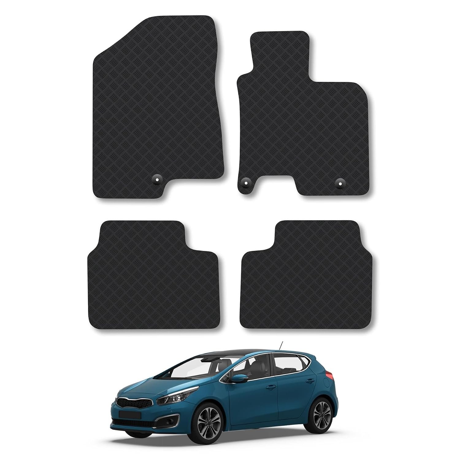Kia Ceed (2012-2018) Rubber Car Mats Accessories Tailored Fit Compatible Accessory Waterproof Protection Non-Slip Floor Mats Full Coverage Durable Front Rear Set Coverage with Clips
