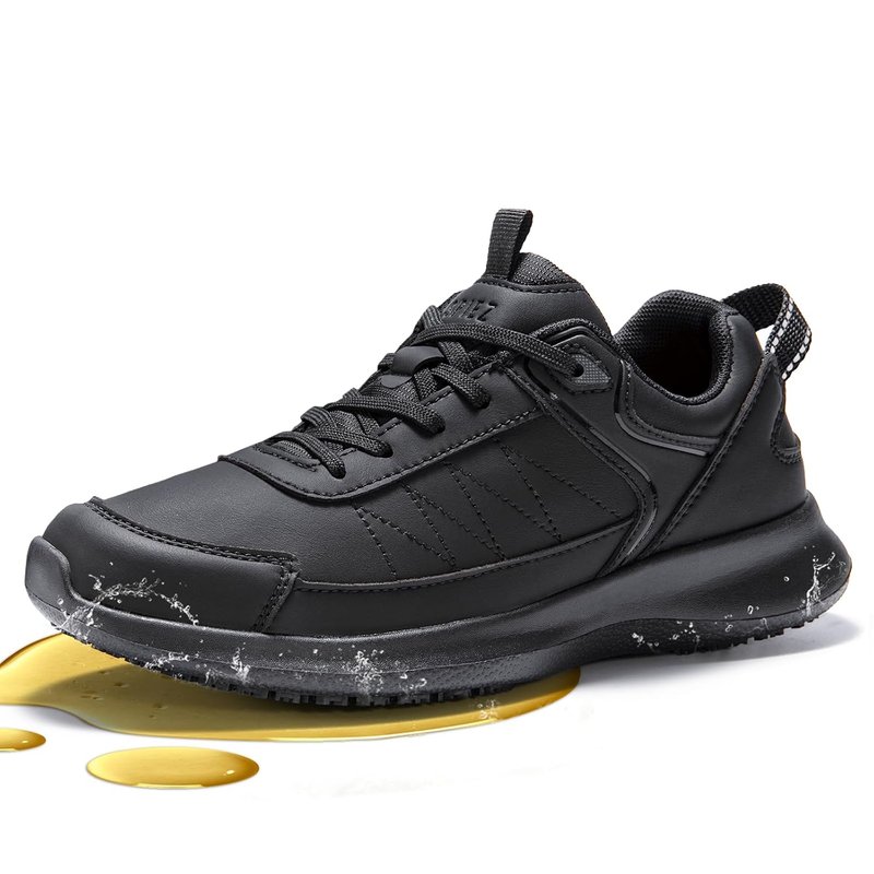 SPIEZ Kitchen Shoes Non Slip, Slip Resistant Womens Chef Shoe, Comfortable Work Trainers, Nurse Shoes Black UK Size 6
