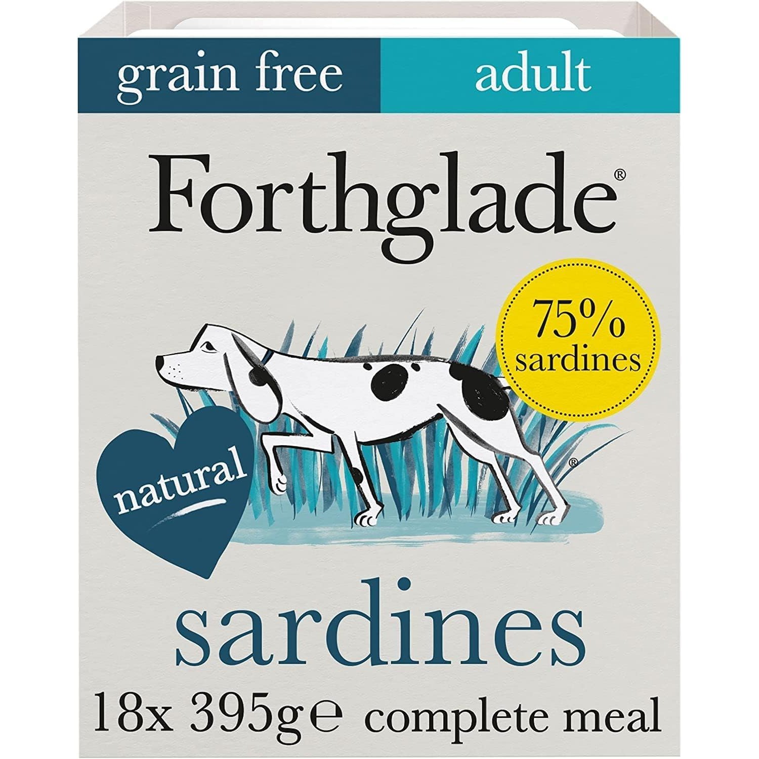 Forthglade Wet Dog Food (18 x 395g Trays) - Grain Free & Hypoallergenic Dog Food, Adult 1 Year+, Sardines with Vegetables, Complete Stomach Sensitive Meals with Natural Ingredients