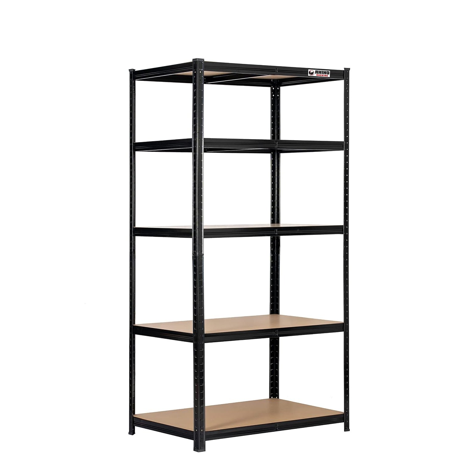 Rhino Racking – 5 Tier Heavy-Duty Garage Shelving Unit – 200kg Load Weight Per Shelf – 1000kg Per Unit – 180x90x60cm - Black - Adjustable Storage Shelves