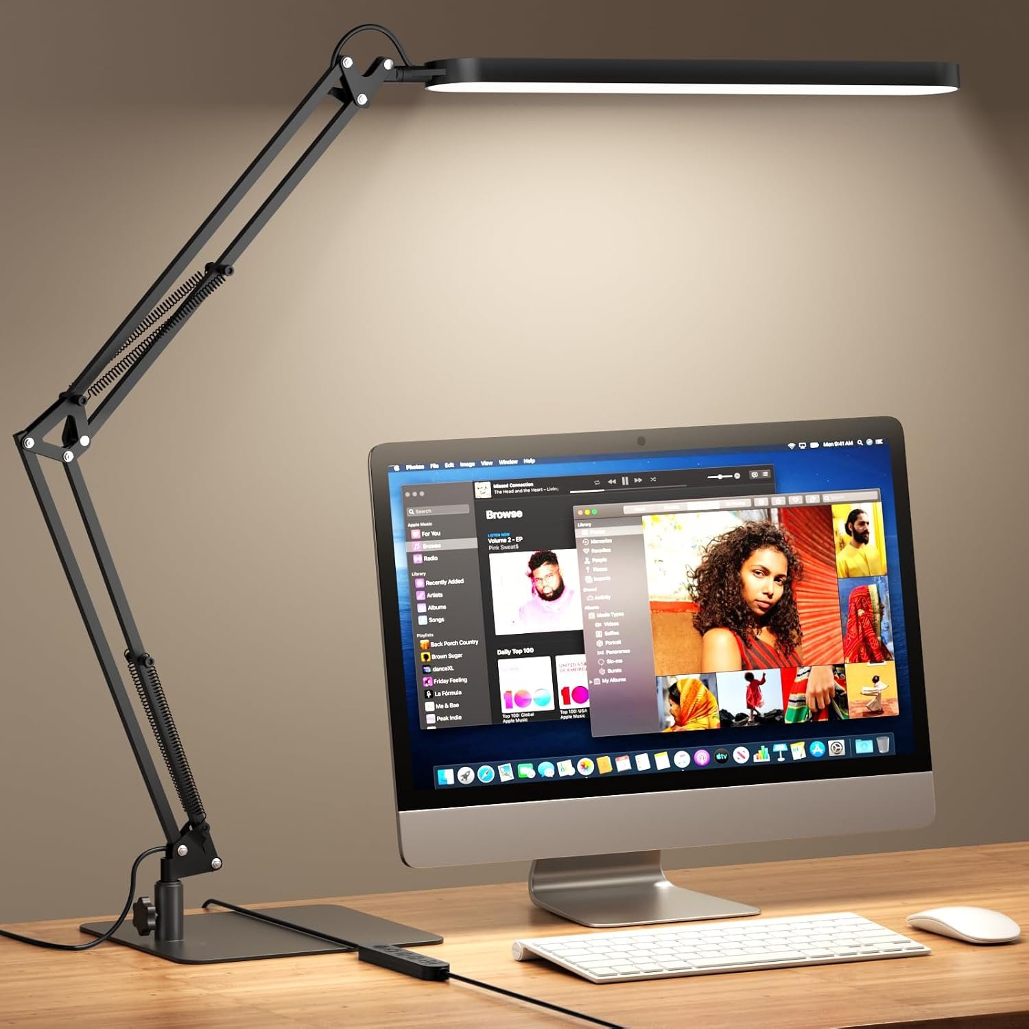 SKYLEO LED Desk Lamp with Slim Base - Adjustable Swing Arm Desk Light, Dimmable, Timer, Eye Protection, Memory Function, 1300LM, 12W, Black