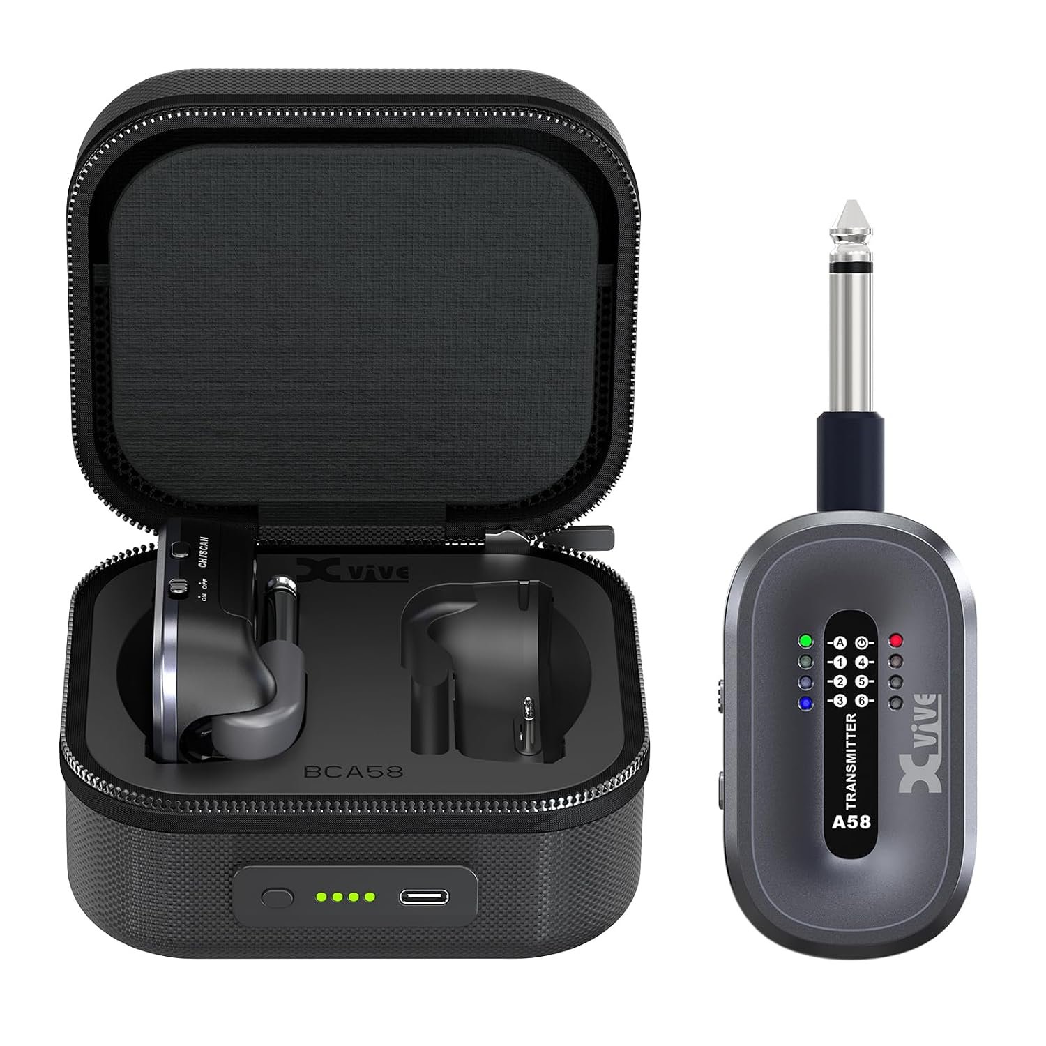 Xvive AC58 Wireless Guitar System 5.8GHz, A58 Guitar Wireless System with Charging Case for Active or Passive Pickup Electric/Acoustic Bass Guitar