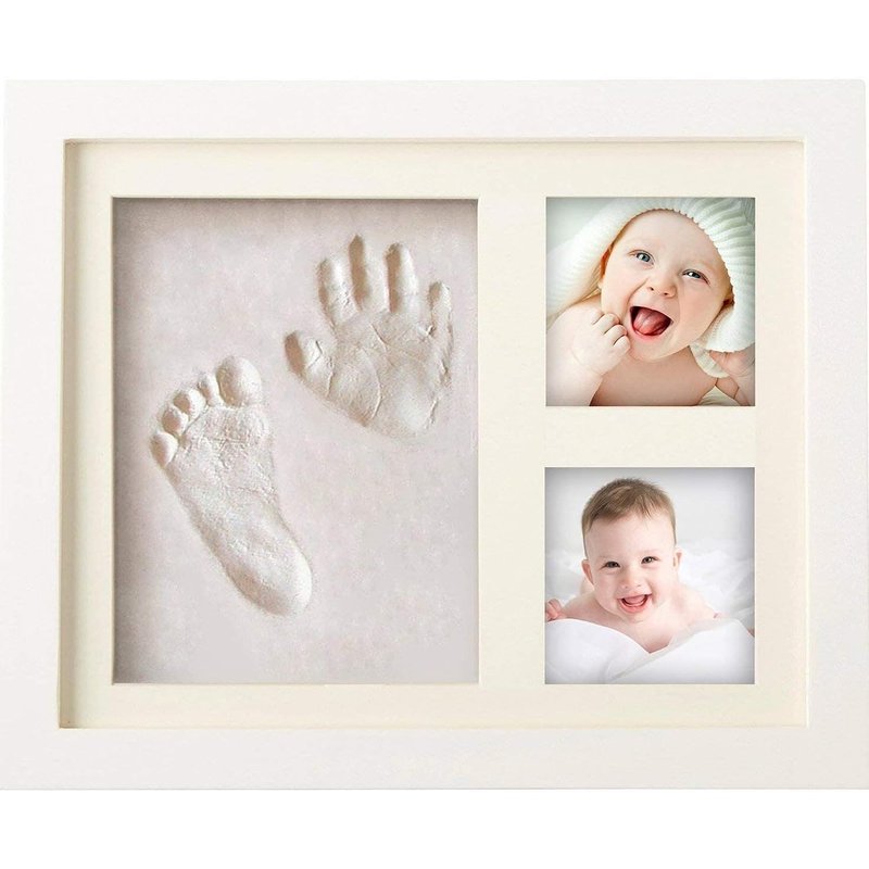 PewinGo Baby Hand and Foot Print Kit, Upgraded Solid Wood Keepsake Photo Frame,100% Baby Safe Clay, Personalized Newborn Nursery Picture Frame for New Moms, Ideal Shower Christmas Gift-WHITE