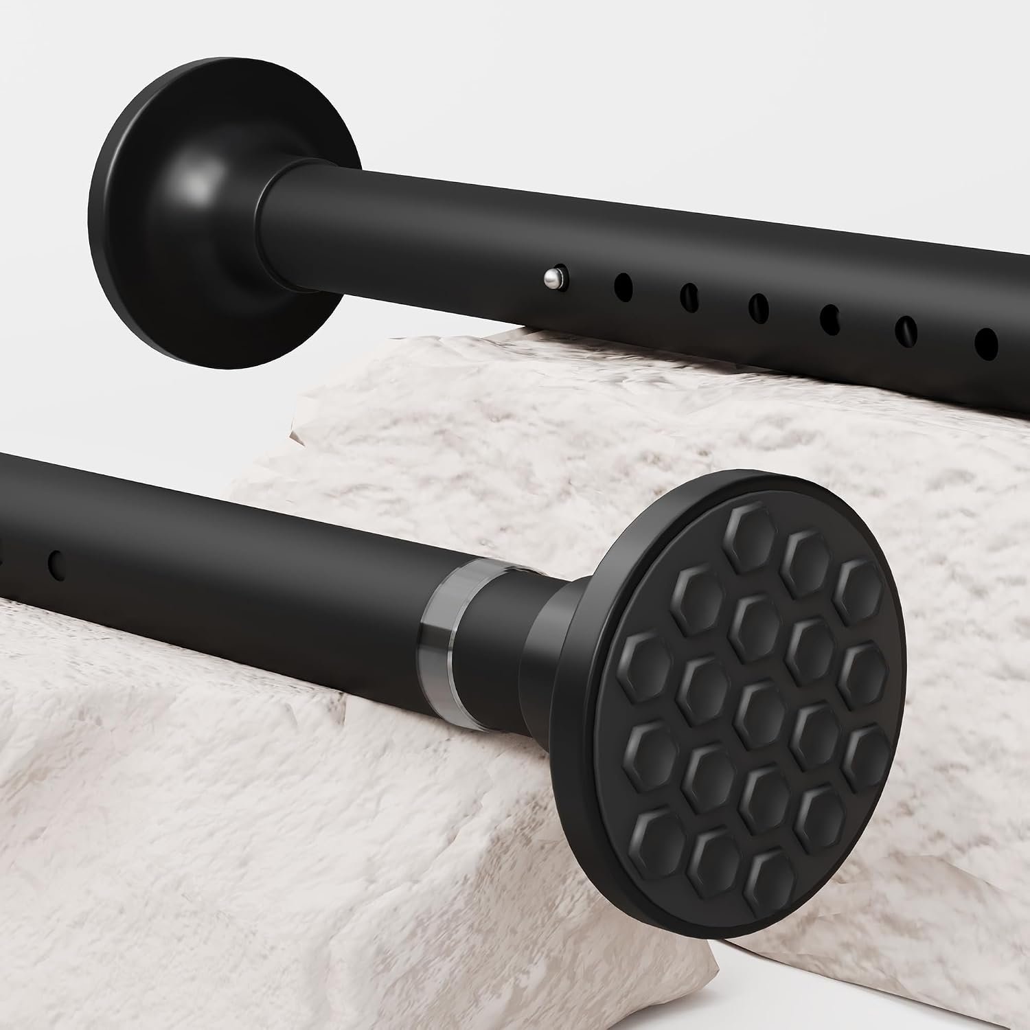 Shower Curtain Rail Extendable Curtain Rod no Drilling Telescopic Pole Stainless Steel Tension Rods for Living Room, Bedroom, Bathroom, Balcony (90-140CM Φ32mm Black)