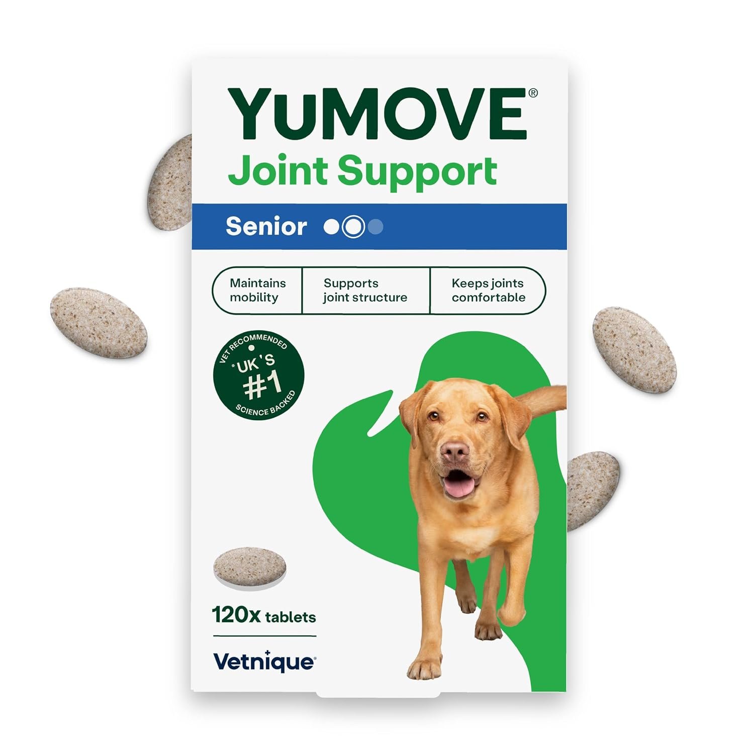 YuMOVE Senior Dog Joint Supplement, High Strength for Joint Care, Essential Dog Hip and Joint Support for Senior Dogs Aged 8+, 120 Tablets - Eco Friendly and Letter Box Ready Packaging