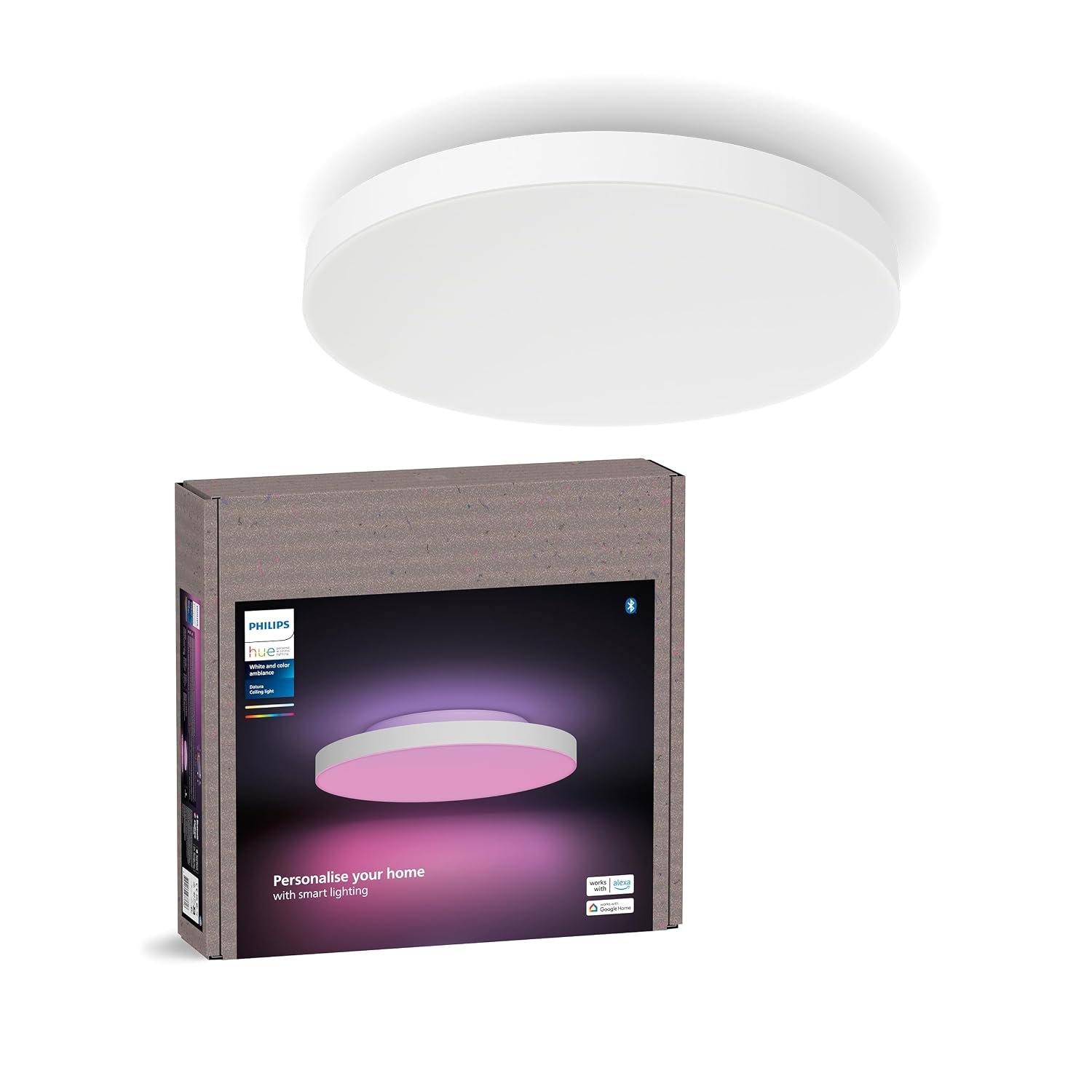 Philips Hue Datura Smart Ceiling Panel (Large Round 57.4 x 57.4 cm) White & Color Ceiling Light, Bluetooth Compatible Smart Lighting, Voice Control with Alexa, Apple Home & Google Assistant