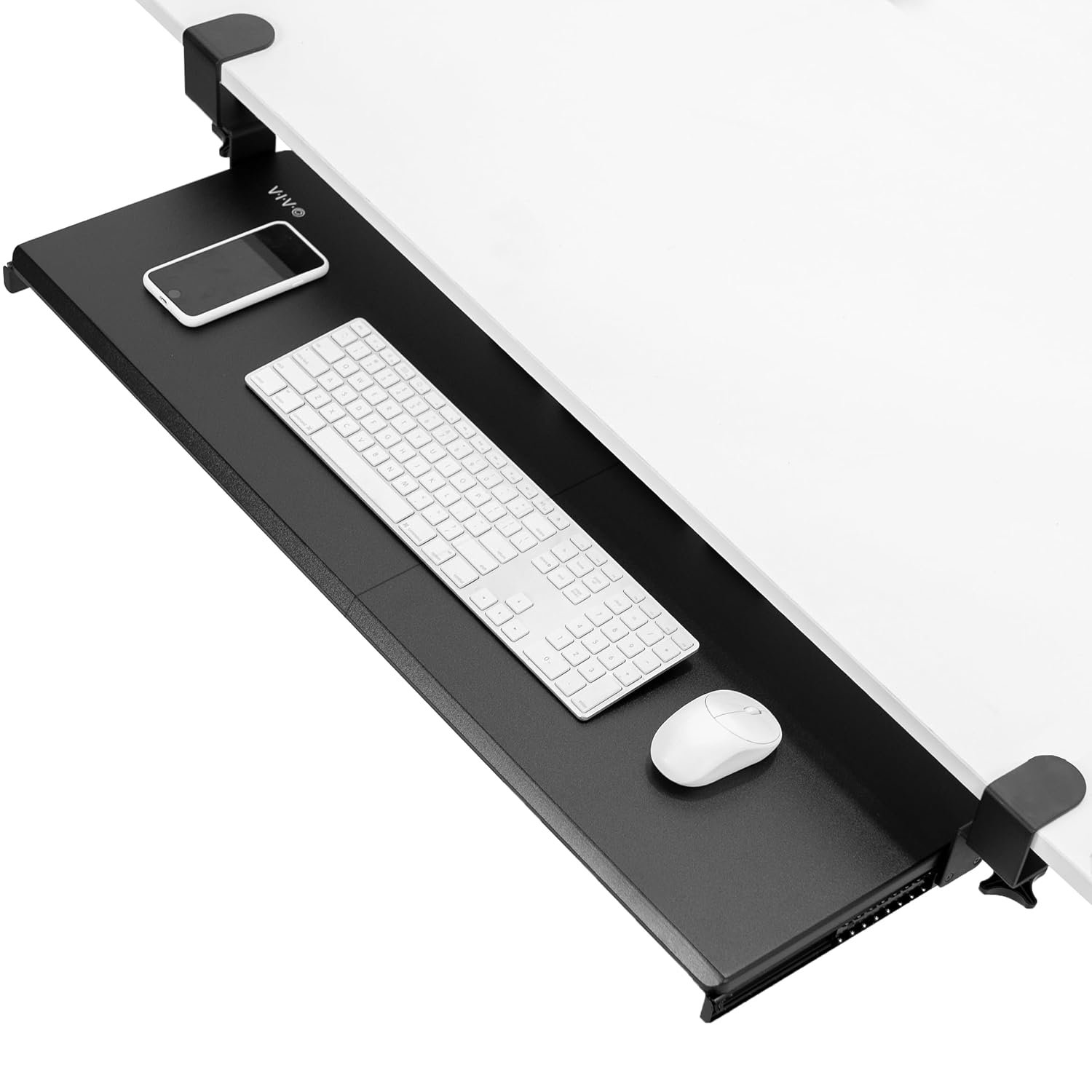 VIVO Extra Long Keyboard Tray Under Desk Pull Out with Extra Sturdy C Clamp Mount System, 86cm (102cm Including Clamps) x 28cm Slide-Out Platform Computer Drawer for Typing, Black, MOUNT-KB15EB