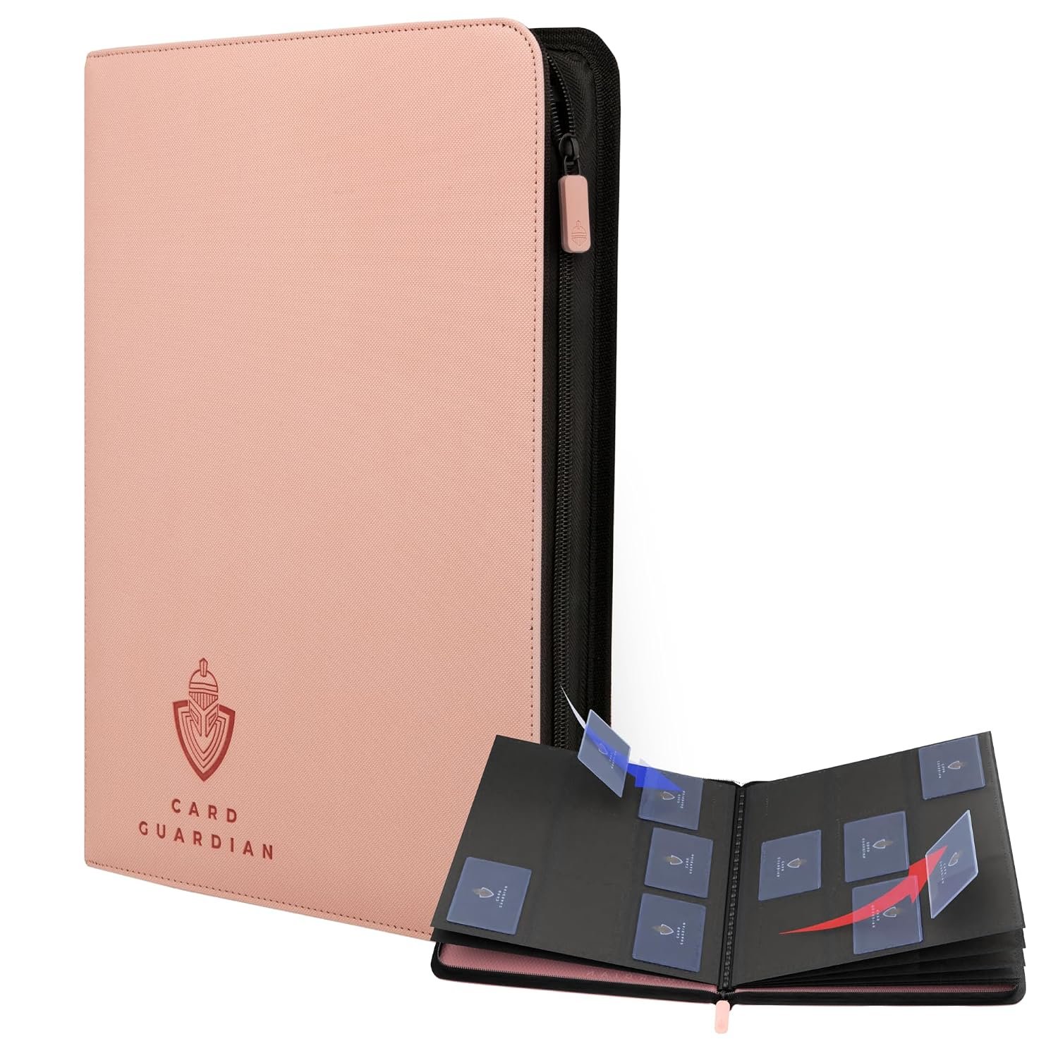 Card Guardian 9 Pocket Card Binder with Zipper – Holds 360 Cards, Side Loading Trading Card Binder for TCG & Football, Premium Card Collection (Pink)