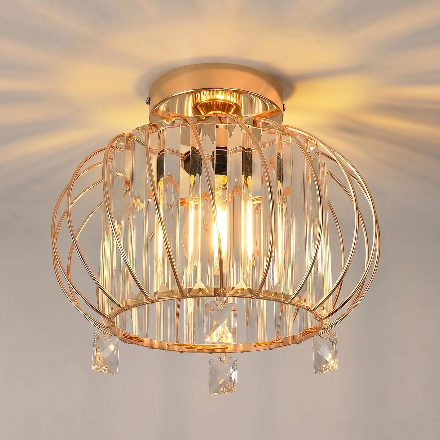 ANWIO Light Shade,Light Fittings Ceilings,Gold Chandelier Lampshade,Ceiling Lights Living Room,Led Kitchen Chandeliers,Hallway Lights Ceiling(E27 Base,NO Bulbs,LAMP DIAM 28CM)