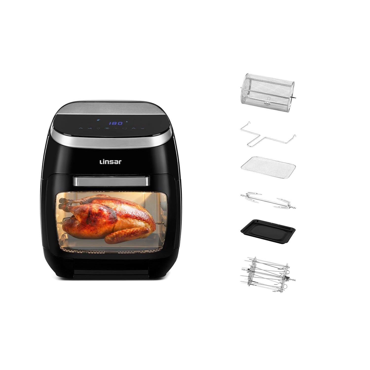 Linsar - Air Fryer Oven with Rotisserie - 11l Mini Oven - Airfryer with Digital LED Display - Rotisserie Rack and Kebab Stick - Adjustable Temperature up to 200°C - 8 pre-programmed Settings - 2000W