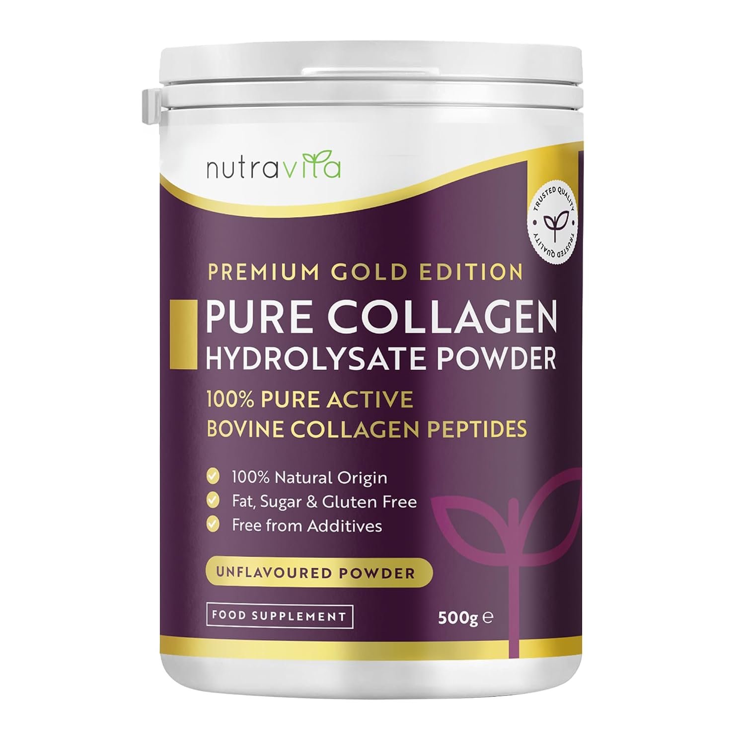 Nutravita Bovine Collagen Powder 500g - Premium Gold Standard Bovine - 50 Servings - 100% Pure Hydrolyzed Collagen Supplements for Women & Men - 8 Amino Acids - Peptides for Women - Powder Supplements