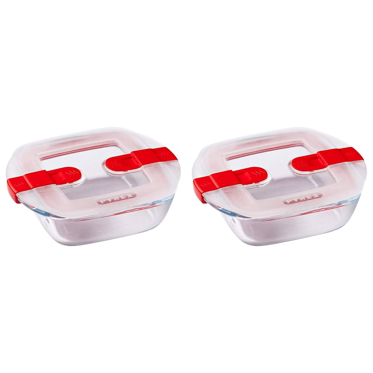 Pyrex Microwave Safe Classic Square Glass Dish with Vented Lid 1L Red (Pack of 2)