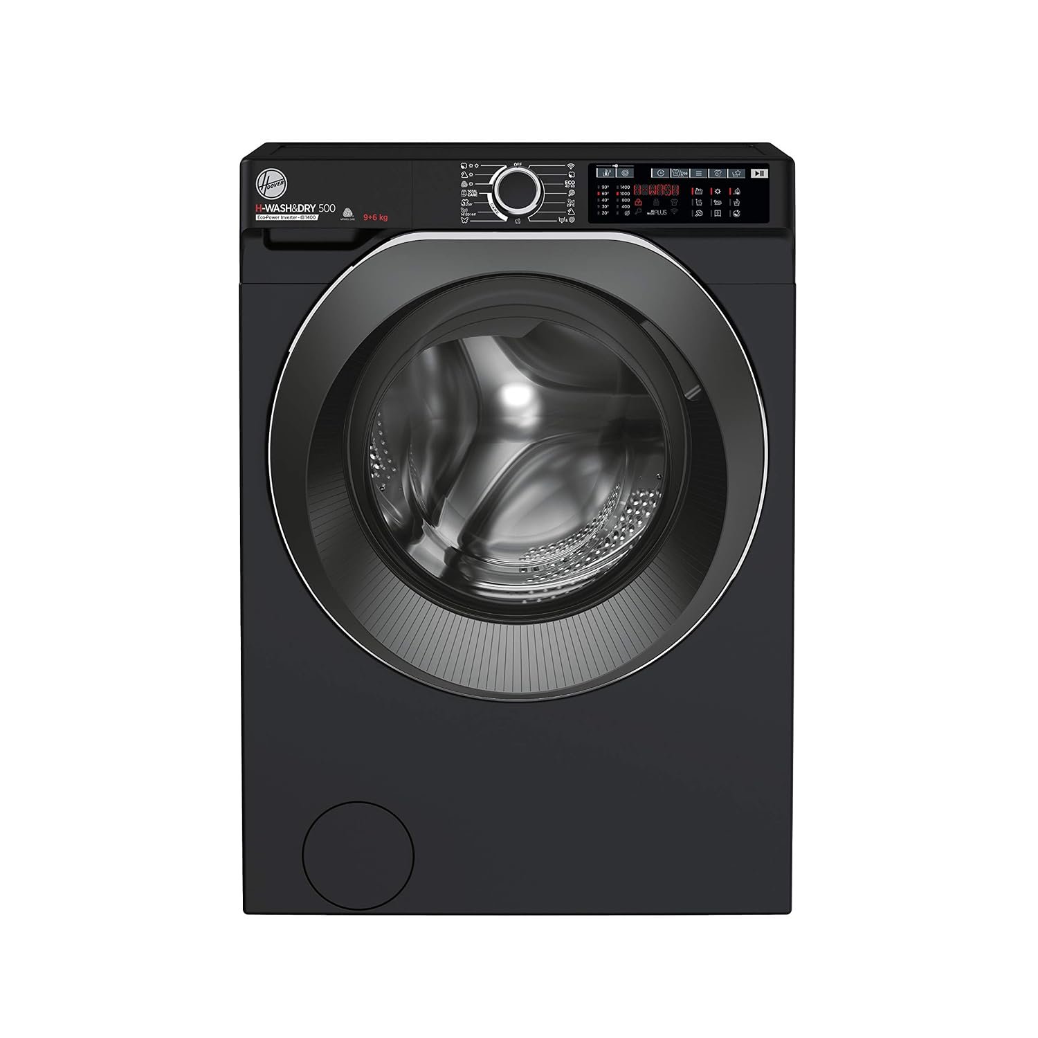 Hoover H-WASH&DRY 500 Freestanding Washer Dryer, 9 Kg Wash + 6 Kg Dry, 1400 RPM, Combined Cycle Class D, Wi-Fi & Bluetooth, Auto Care & Hygiene Cycle, Black, 60x58x85 cm - HD 496AMBCB/1-80