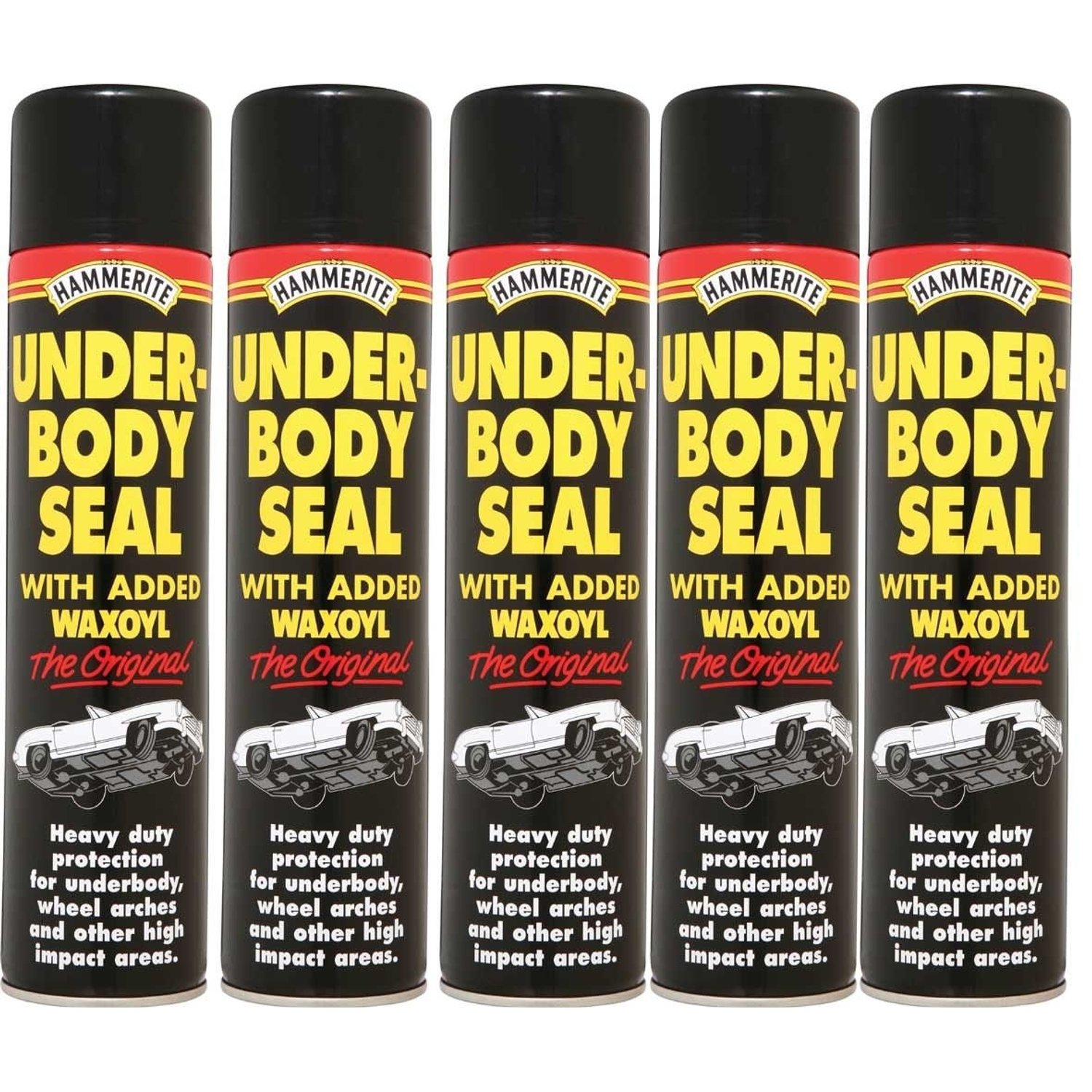 5x Black Underbody Seal Aerosol With Waxoyl 600ml Hammerite Underseal