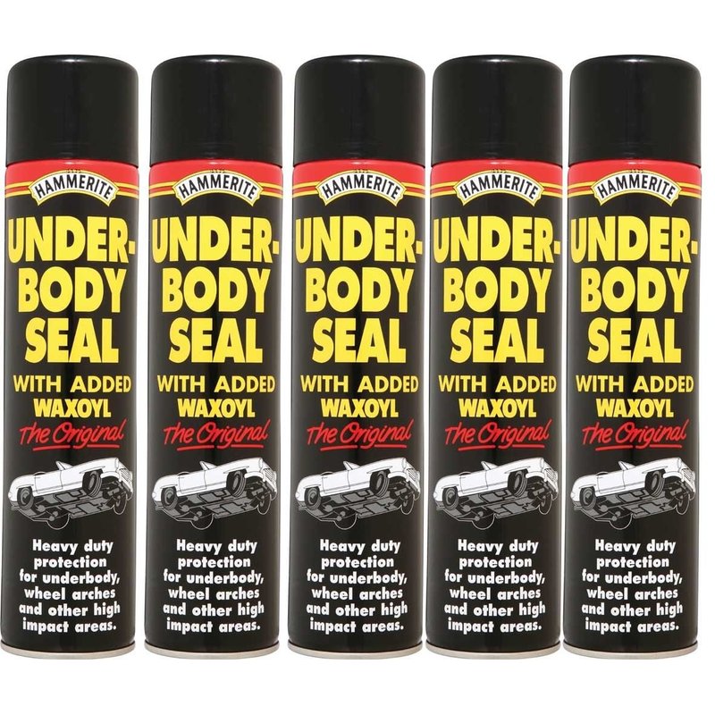 5x Black Underbody Seal Aerosol With Waxoyl 600ml Hammerite Underseal