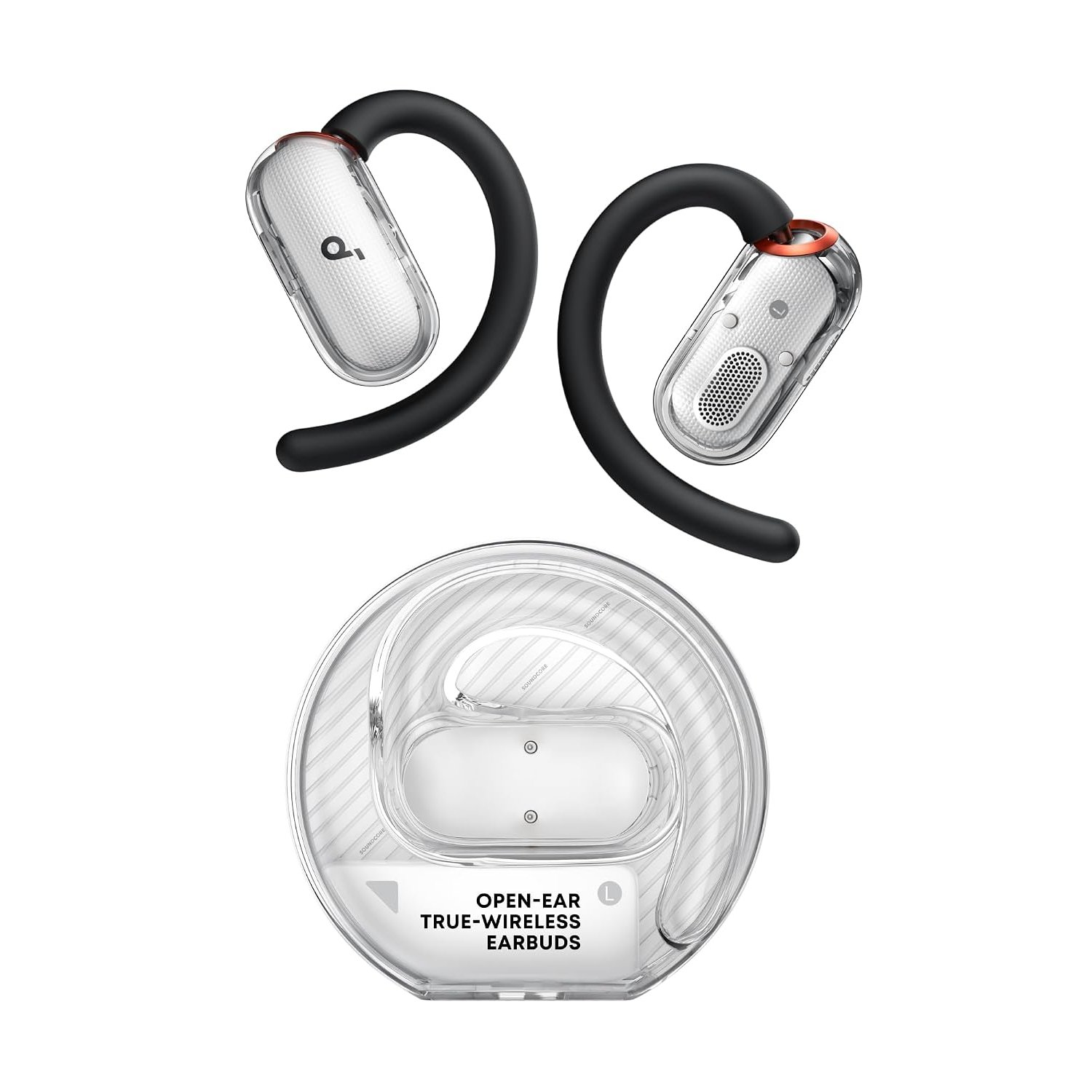 soundcore V40i by Anker, Open-Ear Earbuds, Clear Design, Lidless Case, 4 Adjustable Positions for Every Ear Size, Richer Bass, IP55, 21H Playtime, AI Clear Calls, Bluetooth 5.4, App Control