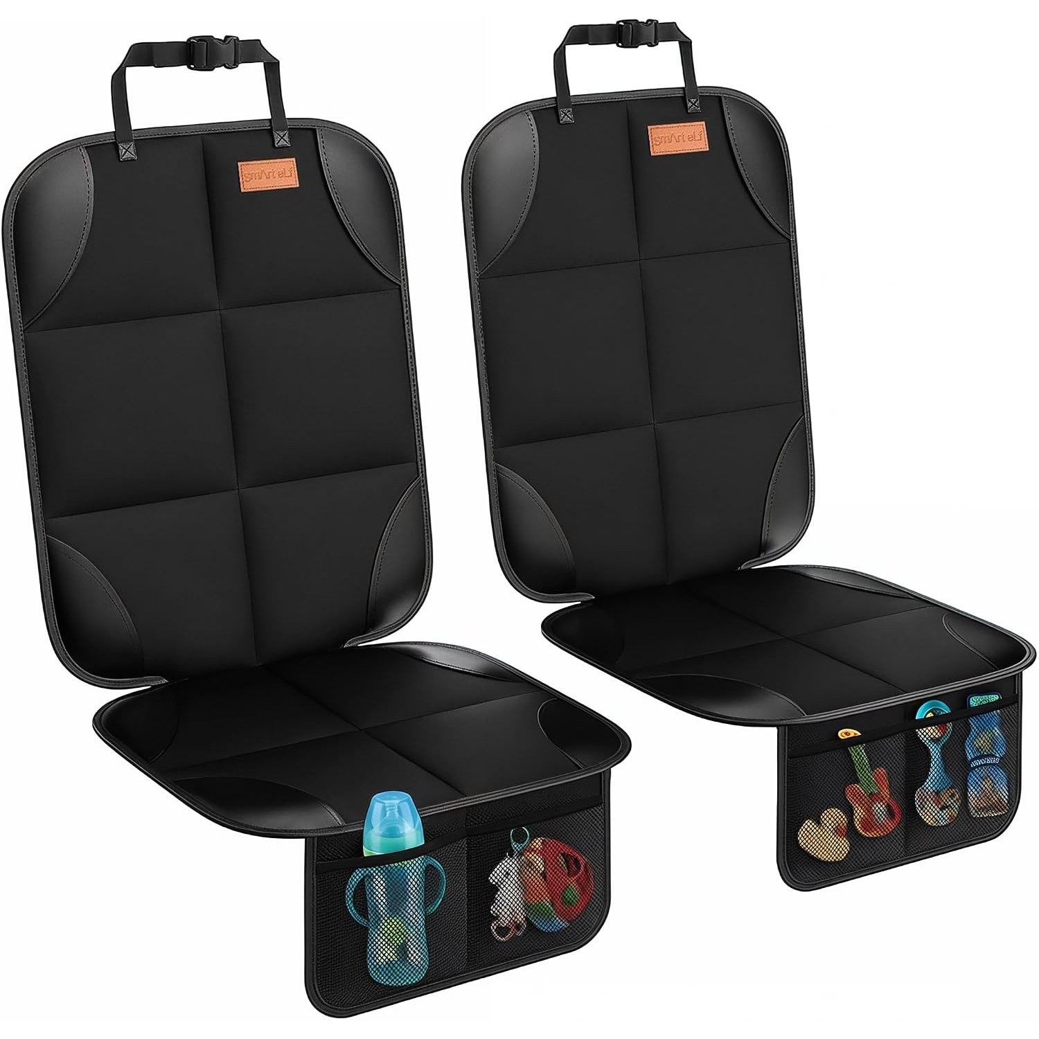SMART ELF 2 pack Car Seat Protector - for kids, Child with Waterproof Fabric & Thickest Padded Cover & Featuring Best Size Coverage Available & Organiser Pockets - Fits Isofix