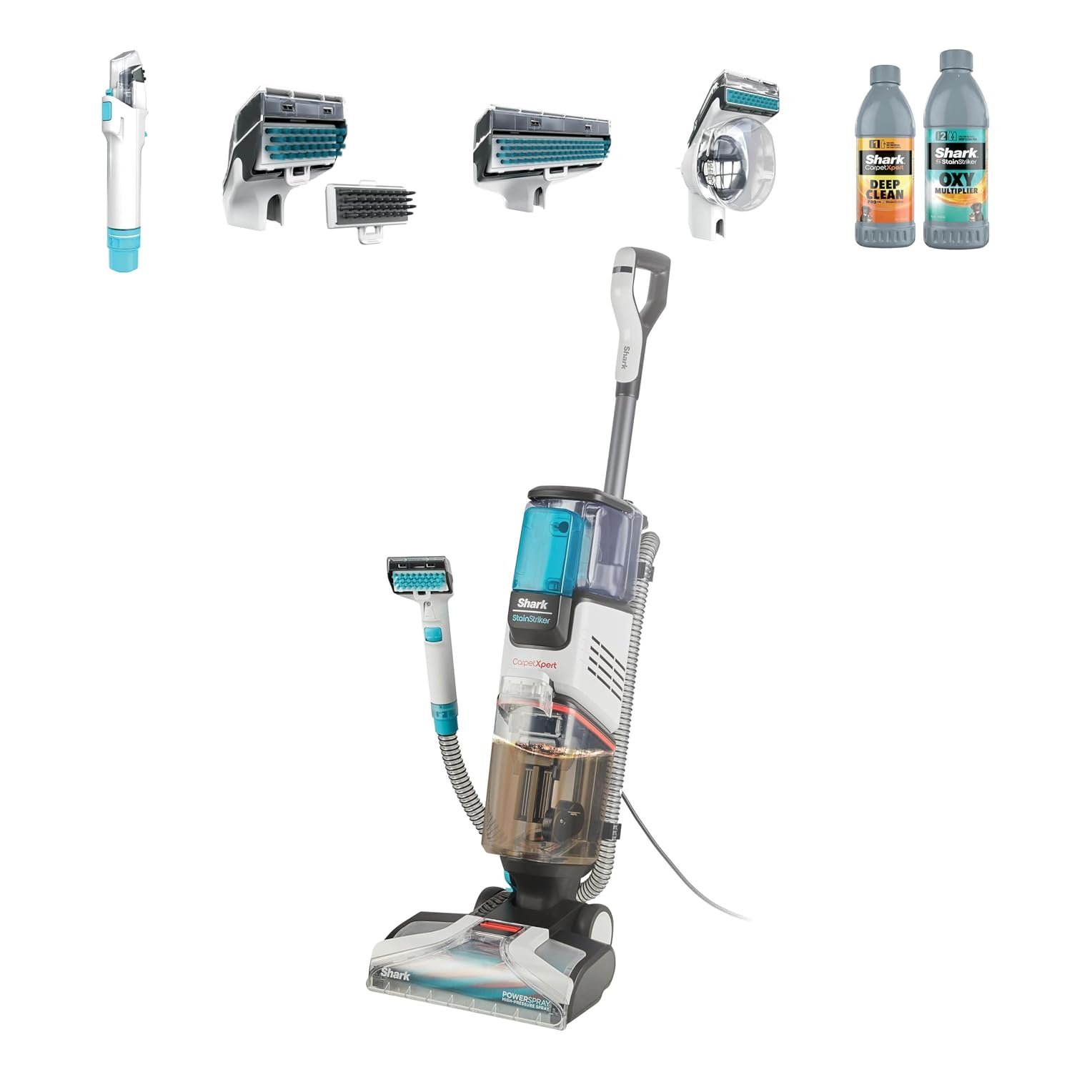 Shark Extractor CarpetXpert Deep Clean Carpet Built-in StainStriker Spot Cleaner & 5 inc. Pet Tool, EXCM Base EXOX Series Boost Detergent, 2.1L, 960W, EX200UK, 960 W, 2.1 liters, White