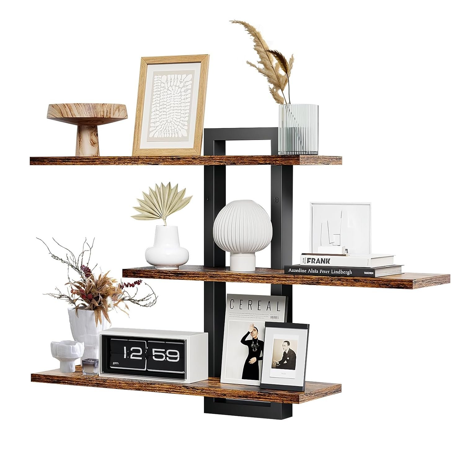 THCTYRP Floating Shelves for Wall, 3-Tier Wall Mounted Storage Shelves, Decorative Hanging Shelf for Living Room, Bedroom, Bathroom, Kitchen, Brown