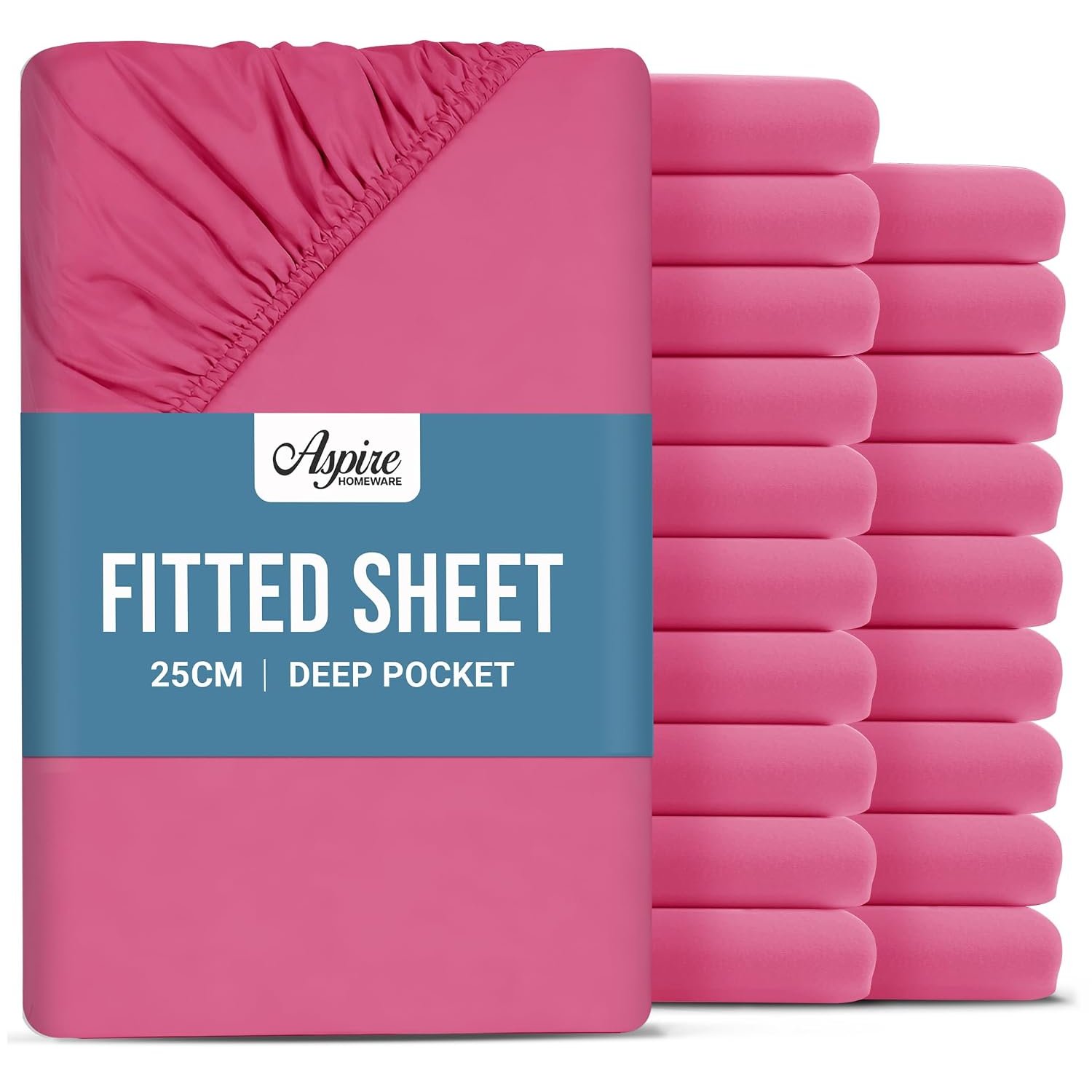 Aspire Homeware Super King Fitted Sheet 20 Pack - 25 cm Deep Hotel Quality (Pink) Bed Sheets - Soft & Breathable Superking Fitted Sheet - Anti-Wrinkle Easy Care Fitted Sheets