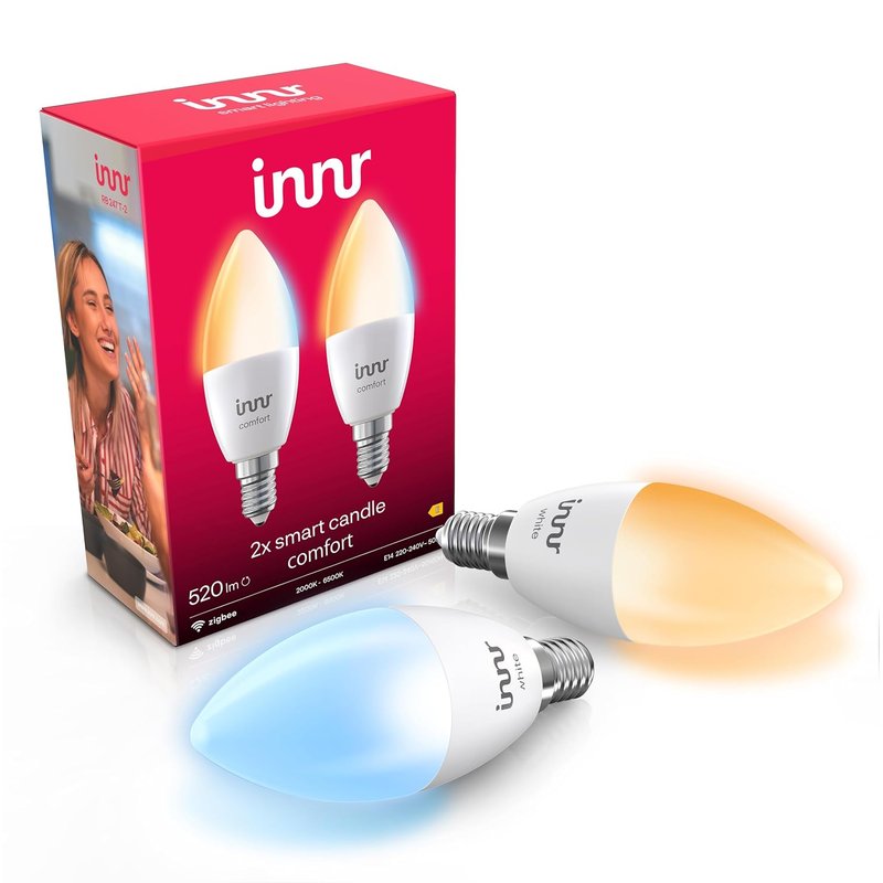 Innr Zigbee E14 Smart Bulb, Works with Hue* and Alexa (Bridge Required), Warm White to Cool White, LED Candle, Dimmable, 520 Lumen, 2-Pack