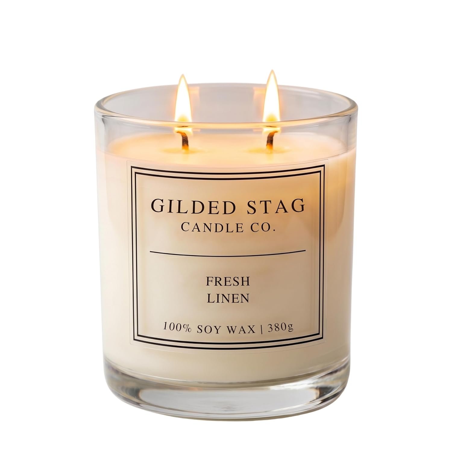 Gilded Stag Scented Candle - Fresh Linen - Large 2 Wick Soy Wax Candle - Luxury Home Décor Fragrance & Gifts for Women - 50 Hours Burn, 50cl Glass Jar