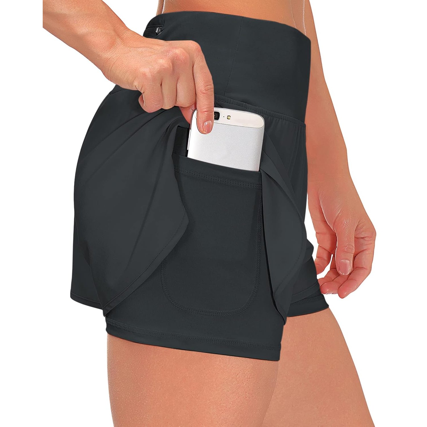 Tincini Women’s 2 in 1 Shorts Summer Running Shorts Gym Workout Athletic Gym Yoga Shorts Liner Jogging Pants Sports Quick Dry Training Joggers Shorts (A Dark Grey1, M)