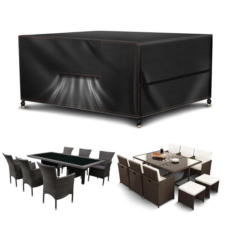 Haokiang Outdoor Garden Furniture Covers Waterproof with Air Vent 420D Heavy Duty Oxford Fabric Sofa Table Chair Bistro Set Cover Patio Furniture Covers Waterproof Garden Table Cover 250x210x90CM